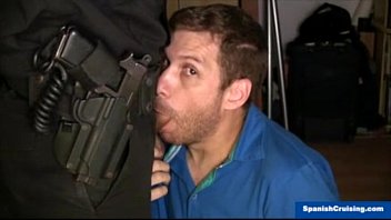 Play Gay in police uniform gets his tail eaten