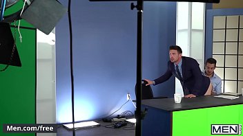 Play Jumping on the table while presenting a newscast.