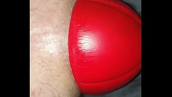 Play Huge 12 cm wide football in my stretched ass, watch it slide out up close.