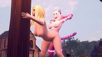 Play Shemale cat girl on busty blonde with a big booty