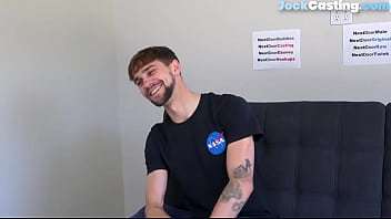 Play Bearded tattoo jock cums and strokes big dick at casting