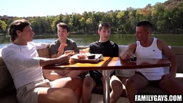 Play Step Daddies Foursome Fuck: Muscular Step-Dad and Athletic Sons Get Naughty on a Boat Trip